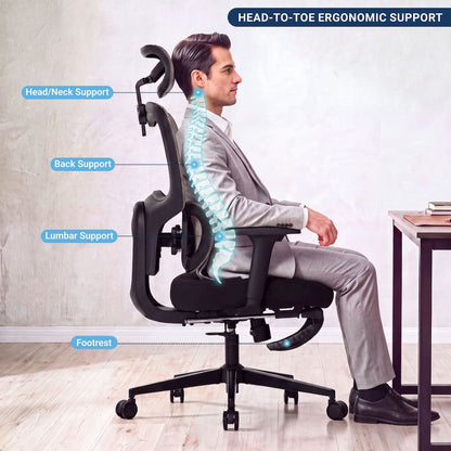 Office Chair with 9 Adjustable Points, Dual-Pad Lumbar Support, 3D Armrests