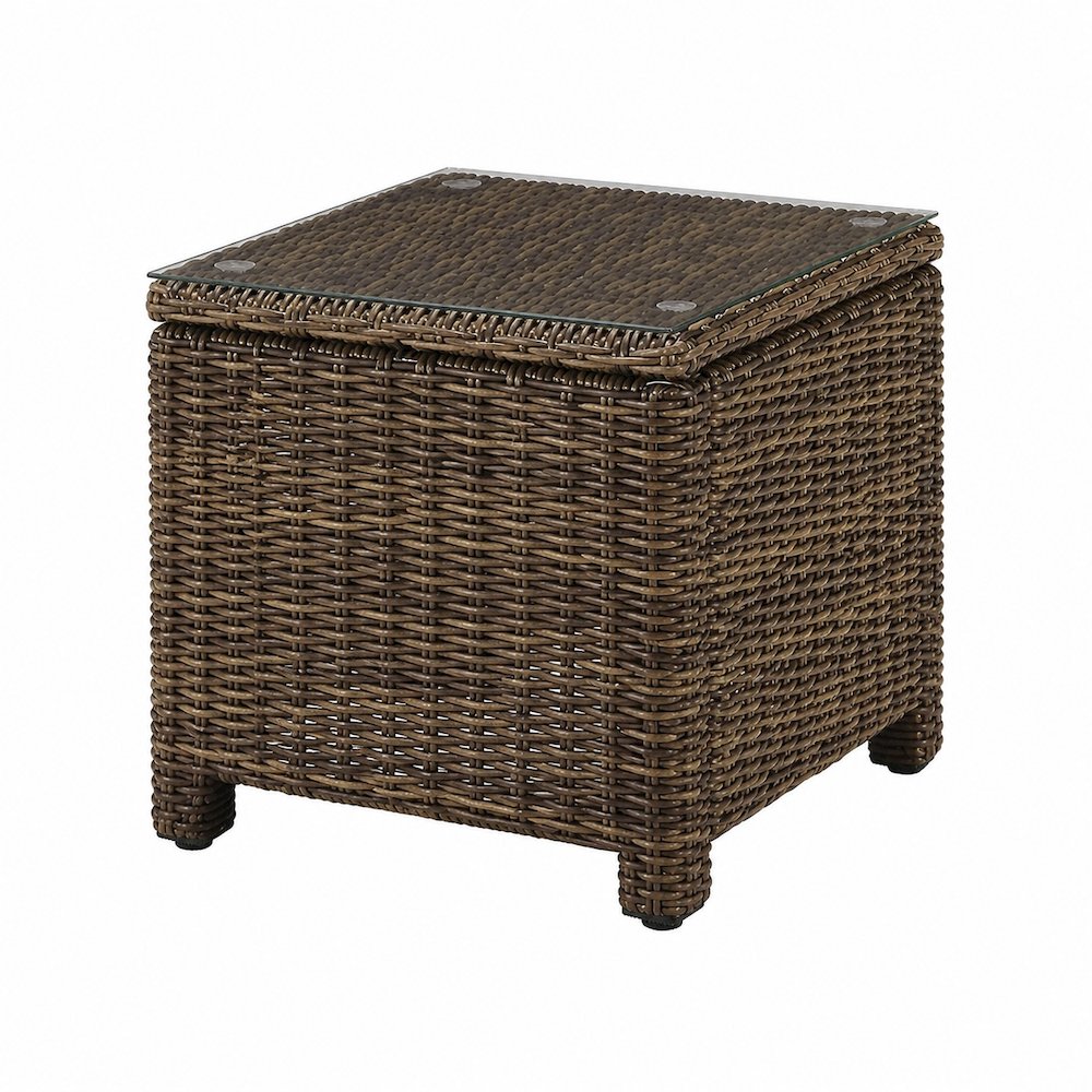 Weathered Brown Outdoor Wicker Rectangular Side Table for Patio Use