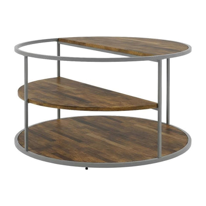 Gray Round Coffee Table with Steel Frame and Engineered Wood Top for Living Room