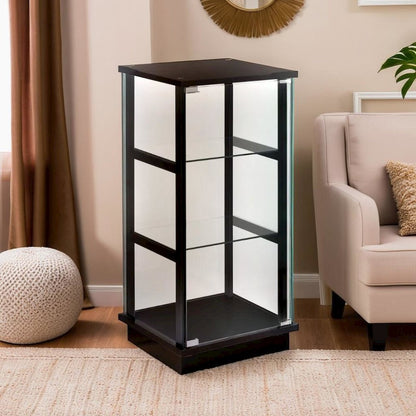 Stylish Black Glass Curio Cabinet with Three Shelves for Displaying Treasures
