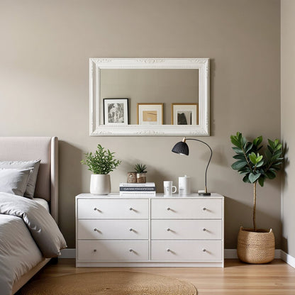 Furnifact -  White Dresser for Bedroom – Modern 6 Drawer Dresser with Spacious Storage – Sleek White Dresser and Bedroom Dresser for Clothes and Essentials