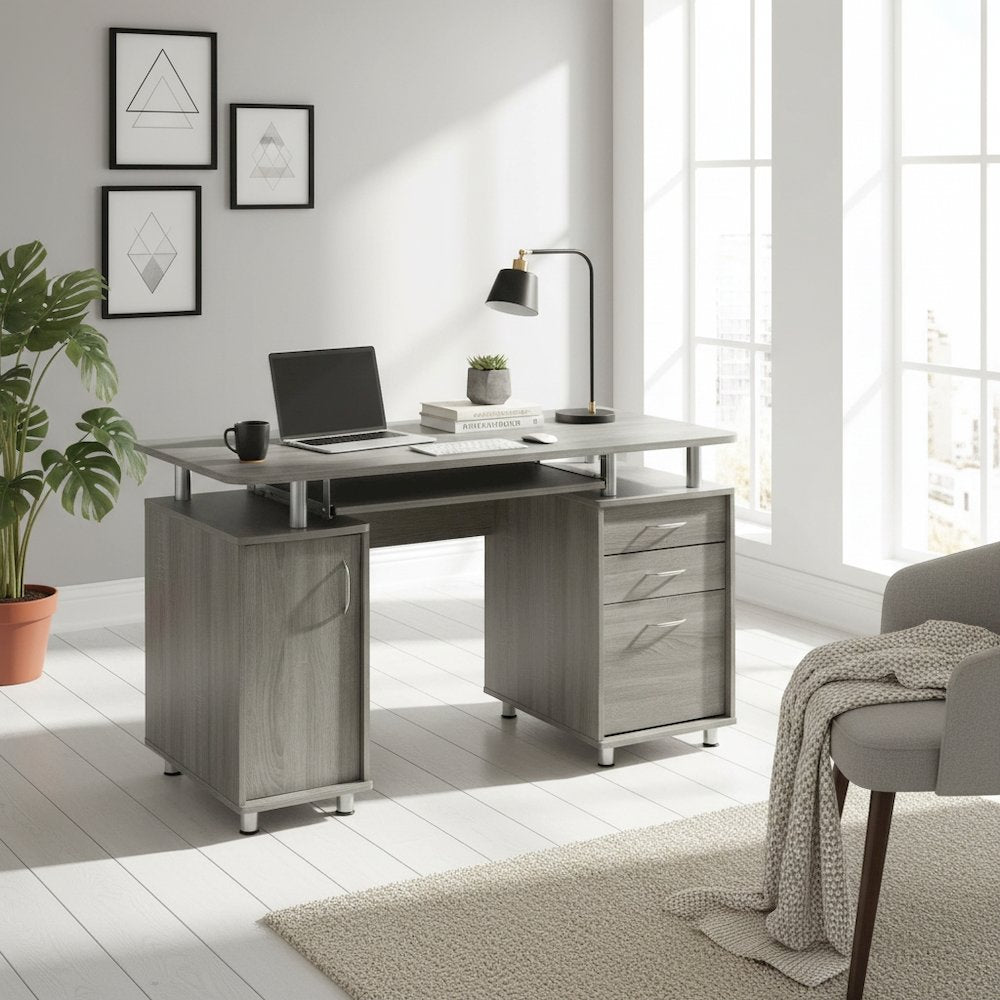 Techni Mobili Complete Workstation Computer Desk with Storage - Grey