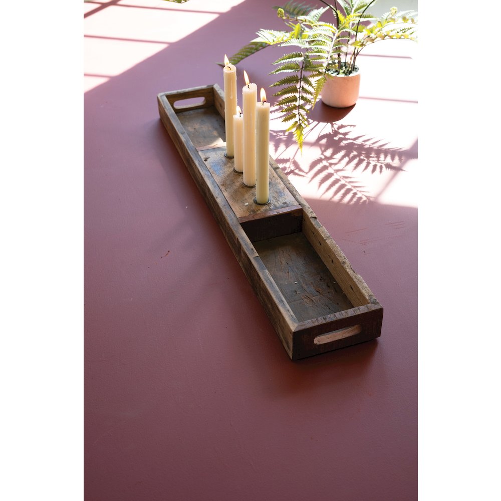 Recycled Wooden Tray With Four Candle Holders