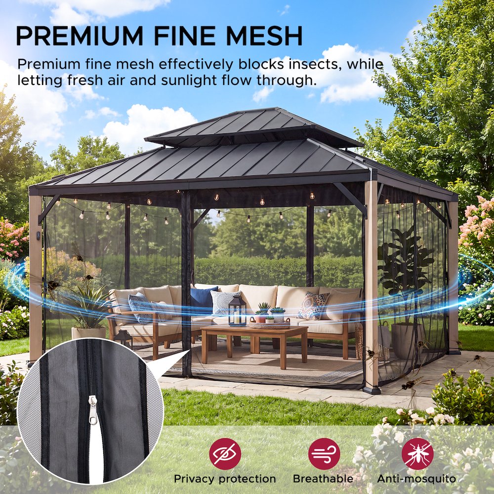 13 ft. x 15 ft. Cedar Framed Hard Top Gazebo with Solar Powered LED Lighting