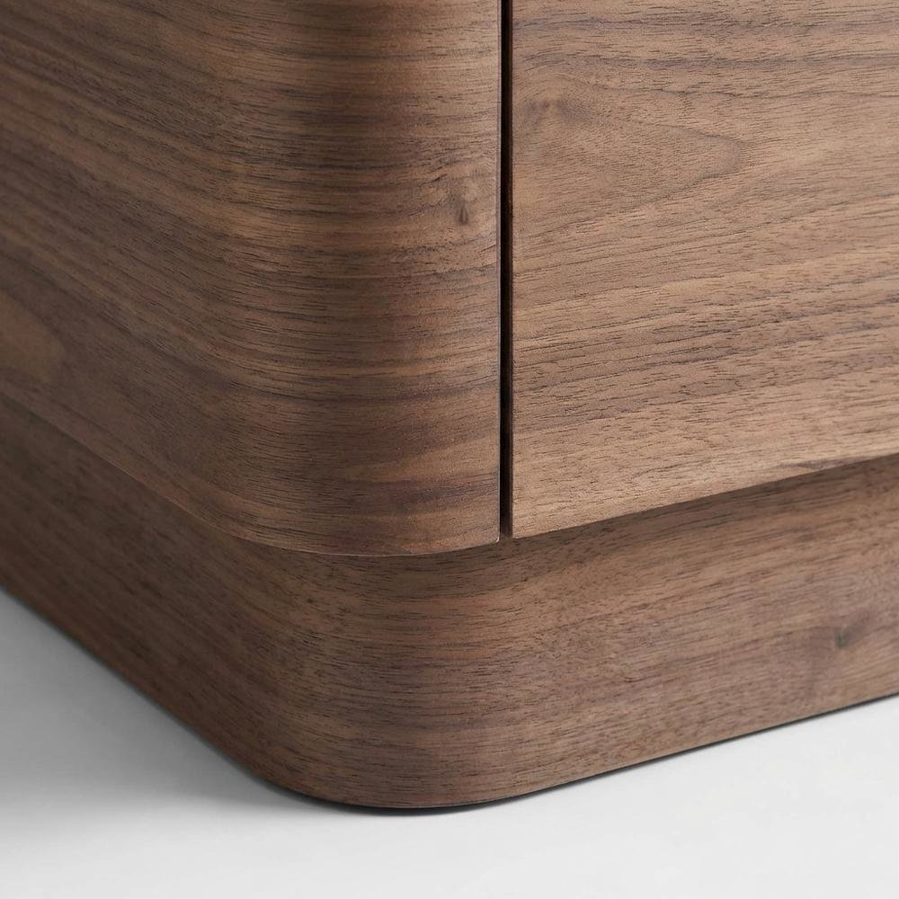 Walnut Brown Small Nightstand with Soft Close Drawer and Wood Frame Storage