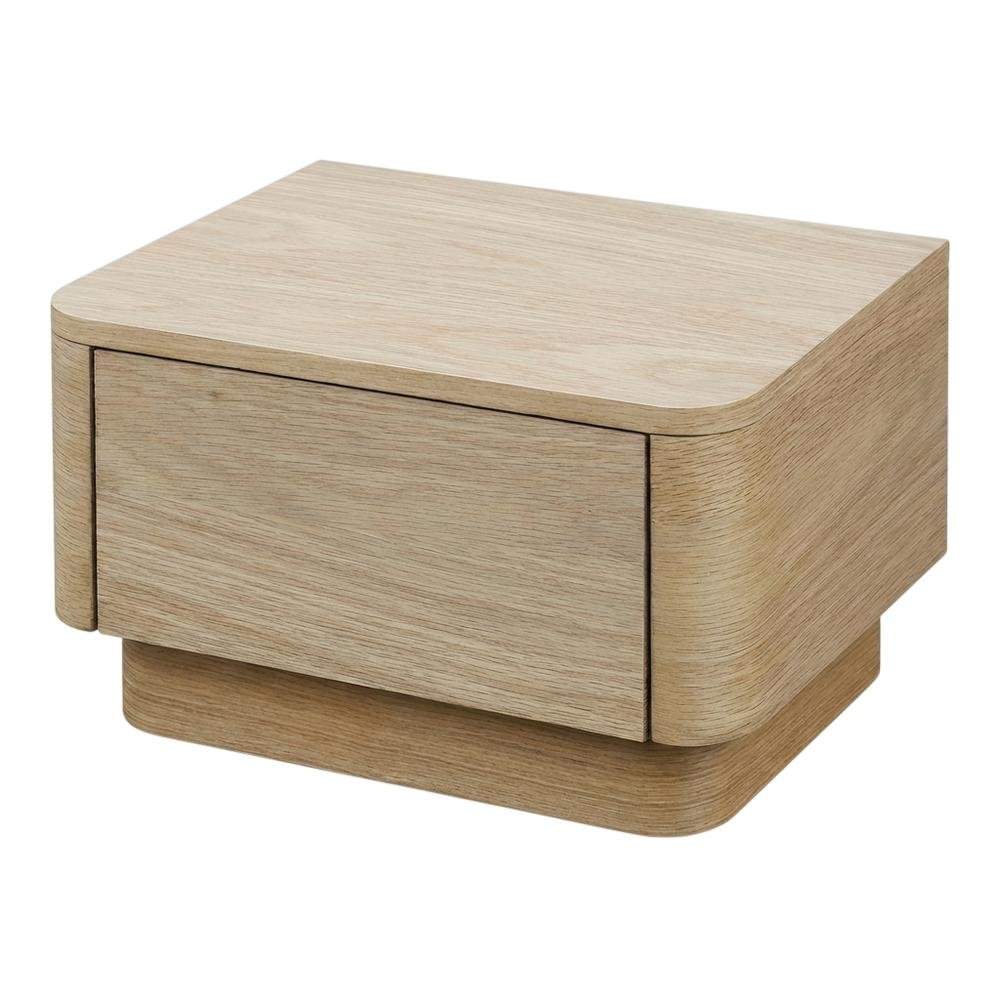 Small Nightstand in Light Oak with Scandinavian Style and Soft Close Drawer