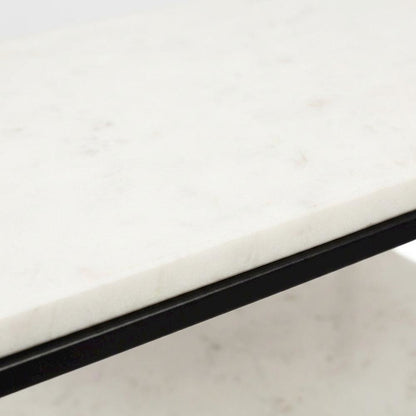 White Marble Modern Nightstand with Metal Frame and Semi-Gloss Finish