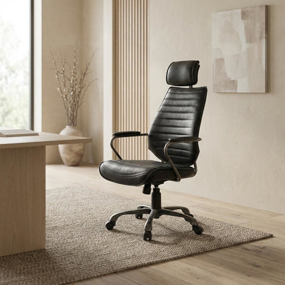 Leather Upholstered Executive Office Chair, Industrial Swivel Desk Chair,Black