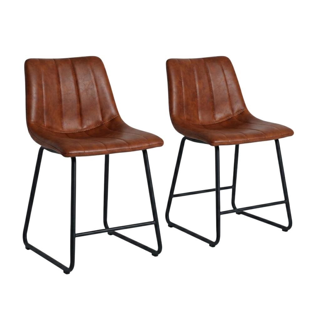 Upholstered Counter Stools Set of 2, Contemporary Bar Stools with Footrest,Brown