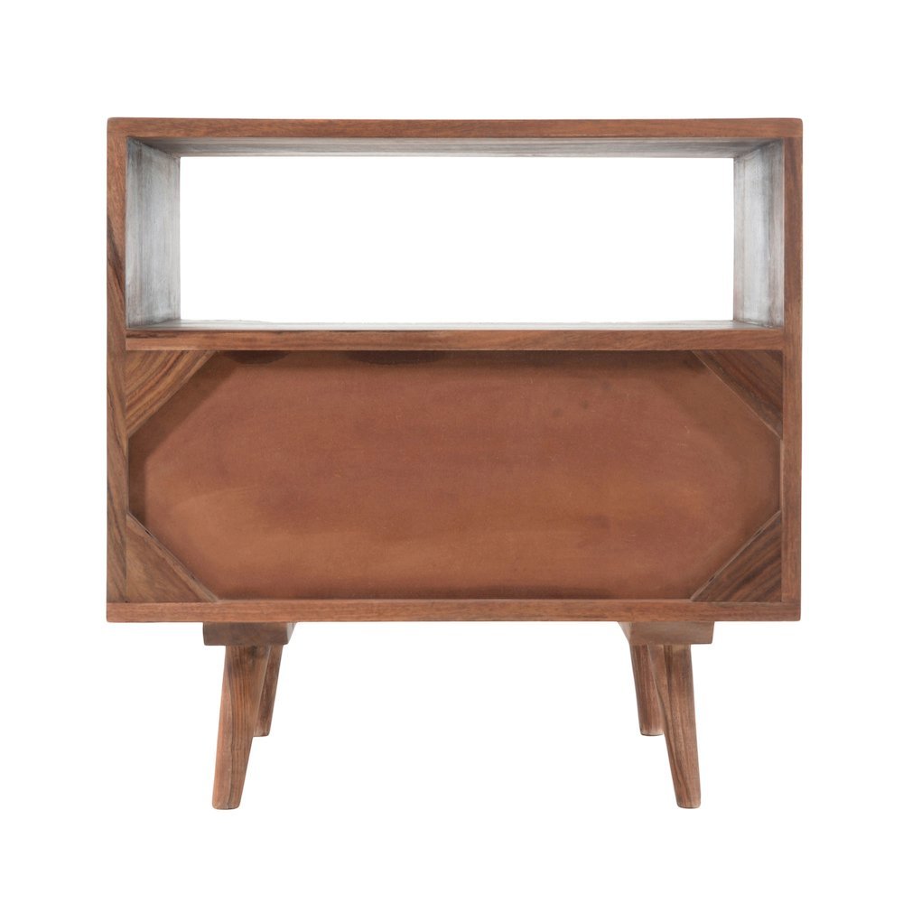 Brown Wooden Nightstand – Solid Sheesham Bedside Table with Drawer