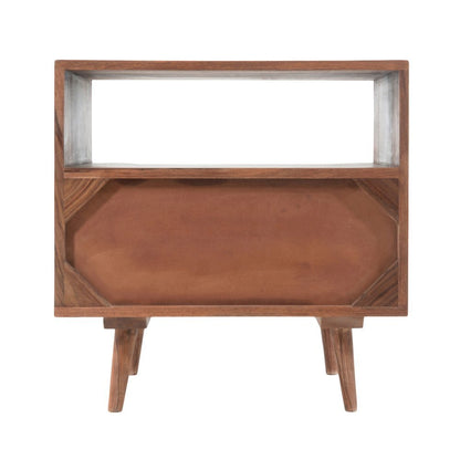 Brown Wooden Nightstand – Solid Sheesham Bedside Table with Drawer