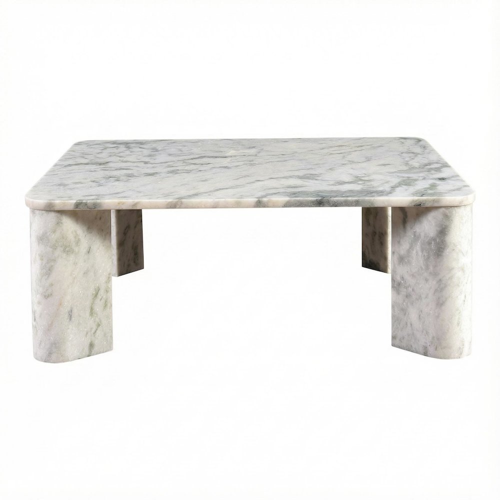 Gray Marble Coffee Table with Metal Frame and Handmade Composite Wood Top