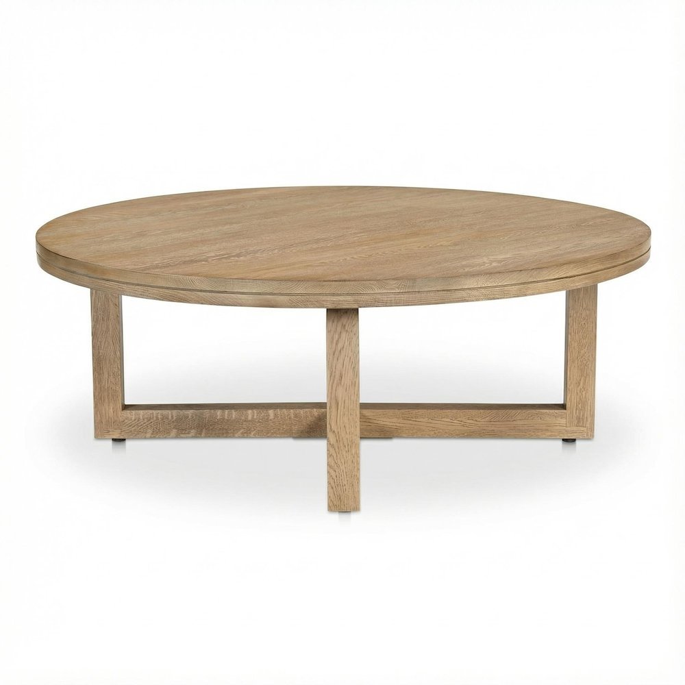 Brown Oak Wood Coffee Table with Metal Frame and Matte Wood-Tone Finish