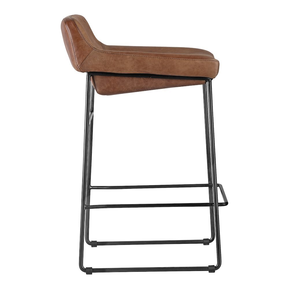Brown Bar Stools Set of 2 Faux Leather Seating with Iron Frame Design