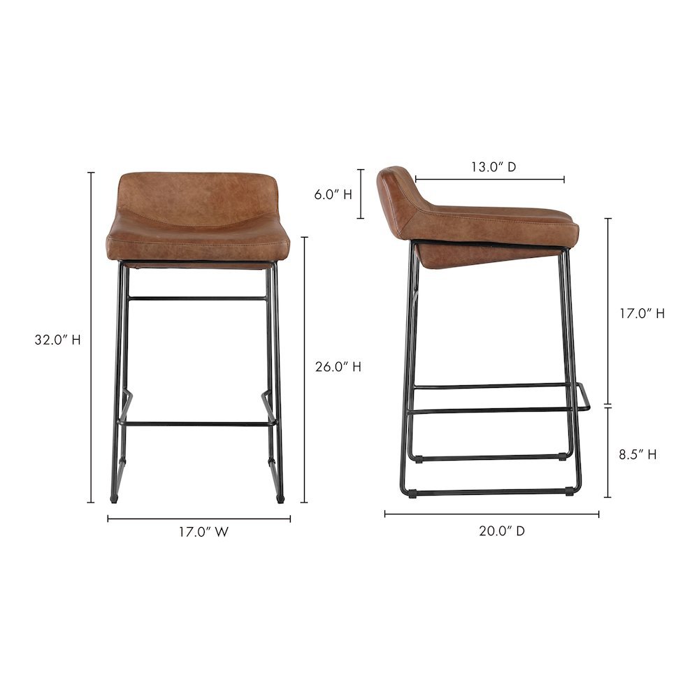 Brown Bar Stools Set of 2 Faux Leather Seating with Iron Frame Design