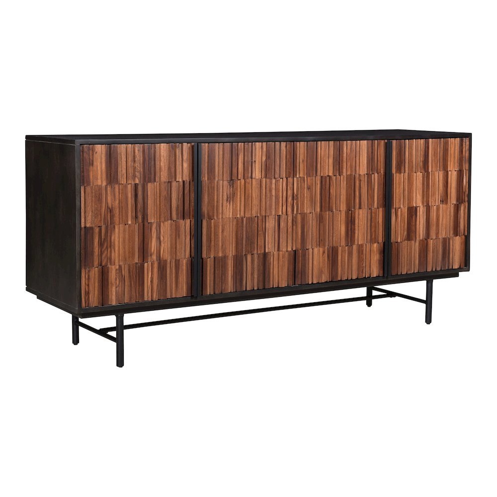 Black Sideboard Cabinet – Wooden Accent Credenza with Iron Base