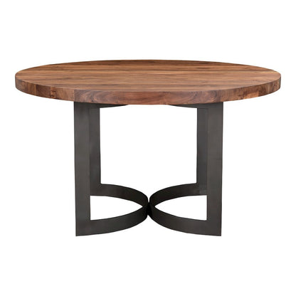 Brown Round Dining Table – Solid Wooden Table with Iron Base