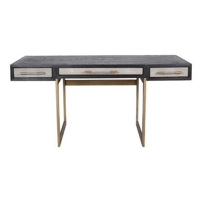 Modern Home Office Desk – Solid Black Oak Frame, 3 Drawers, Brass Gold Accents