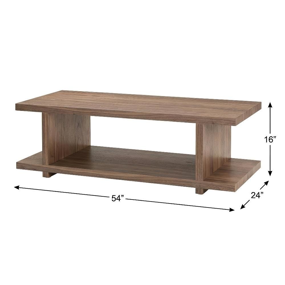 Brown Walnut Veneer Coffee Table with Matte MDF Frame and Open Storage