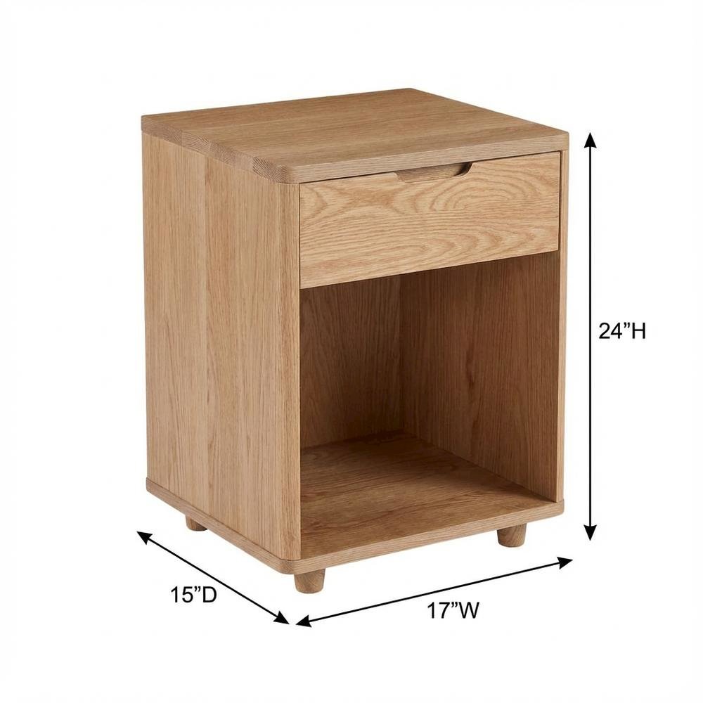 Oak Nightstand with Soft Close Drawer and Solid Wood Frame