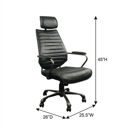 Leather Upholstered Executive Office Chair, Industrial Swivel Desk Chair,Black
