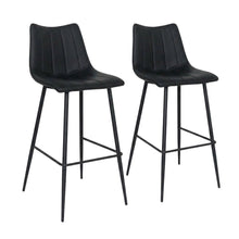 Upholstered Counter Stools Set of 2, Contemporary Bar Stools with Footrest,Black