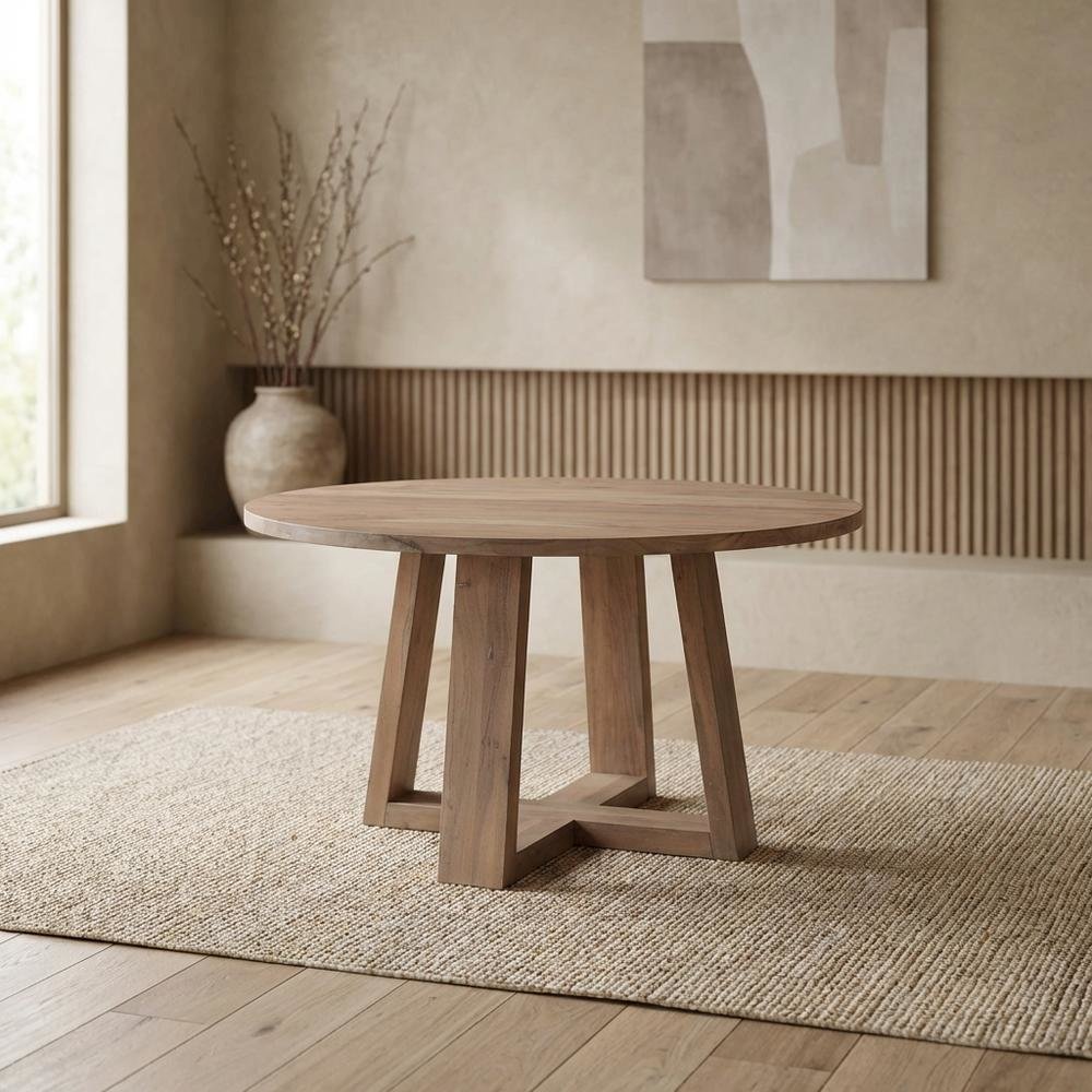 Solid Acacia Round Dining Table, Scandinavian Kitchen Table for Dining Room,Gray