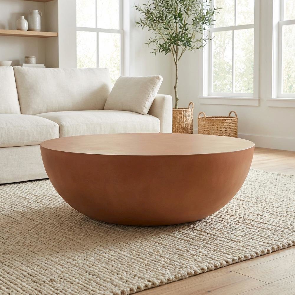 Red Concrete Coffee Table with Semi-Gloss Stone Top and Stain-Repellent Surface