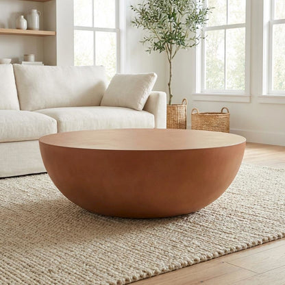 Red Concrete Coffee Table with Semi-Gloss Stone Top and Stain-Repellent Surface