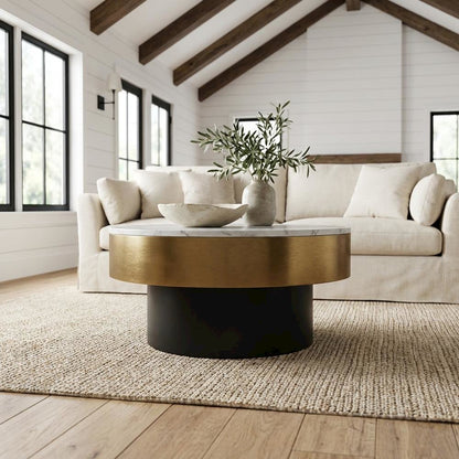 White Marble Top Coffee Table with Iron Base and Art Deco Design