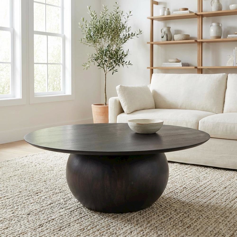Black Acacia Wood Coffee Table with Rustic Matt Finish and Solid Wood Top