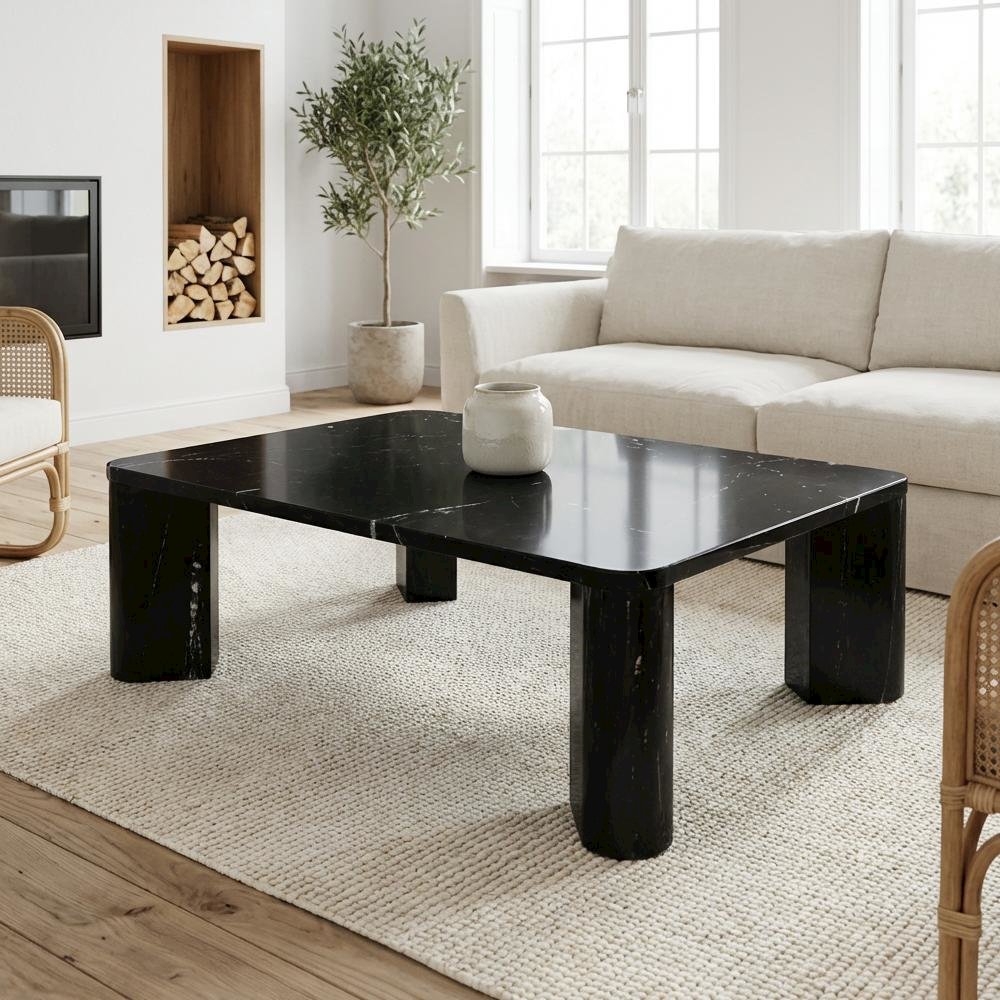 Coffee Table Black Marble Top with Metal Frame Modern Handmade Design