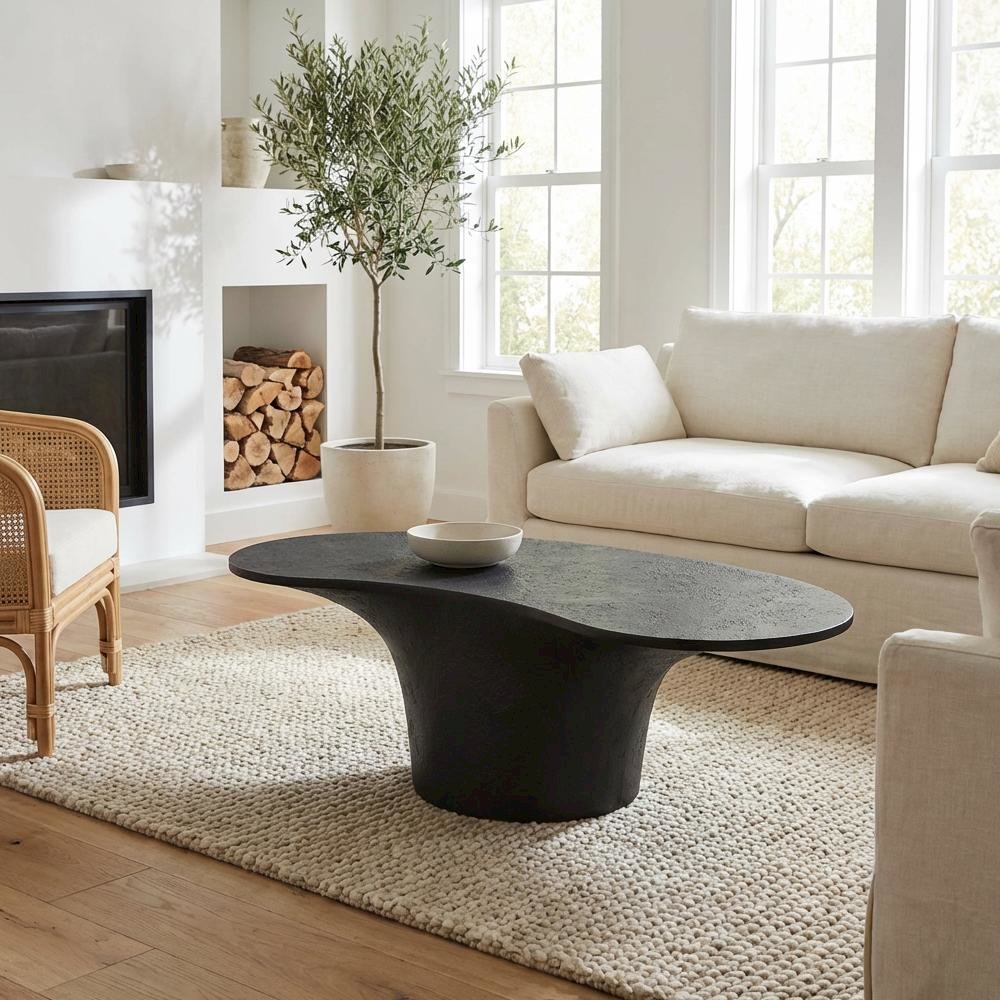Outdoor Coffee Table, Fiberglass Reinforced Concrete Top, Contemporary Style