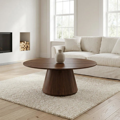 Brown Walnut Veneer Coffee Table with Semi-Gloss Finish and Metal Hardware