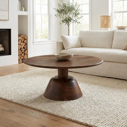Brown Acacia Wood Coffee Table with Solid Wood Top and Modern Design