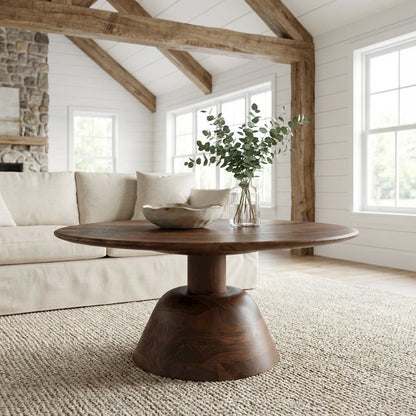 Brown Acacia Wood Coffee Table with Solid Wood Top and Modern Design