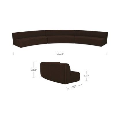 Naomi 3 Piece Concave Modular Sectional Dark Brown