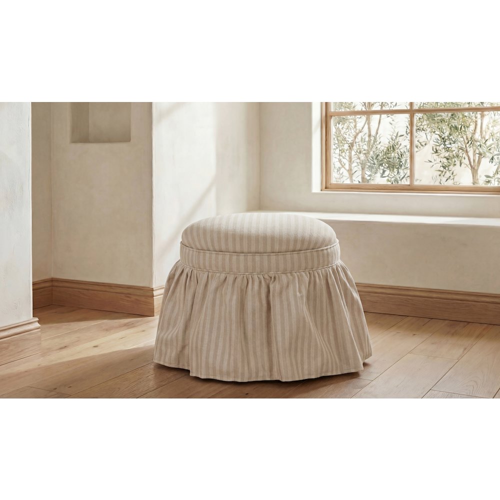 Heidi Storage Ottoman Beige Stripe