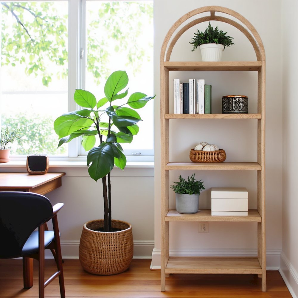 Elegant Tall Brown Wooden Bookcase, 4 Tier Shelf Bookshelf