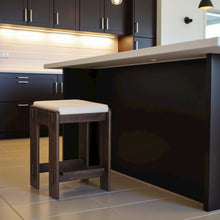 Oak Counter Stool Upholstered Backless Seat Minimalist Bar Stool Design