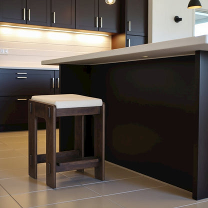 Oak Counter Stool Upholstered Backless Seat Minimalist Bar Stool Design