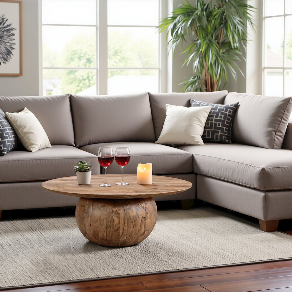 Brown Round Wood Coffee Table – Unique Wooden Coffee Table with Modern Design