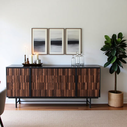 Black Sideboard Cabinet – Wooden Accent Credenza with Iron Base