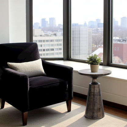 Sculptural Gray Metal Accent Table for Small Spaces in Lightweight Aluminum