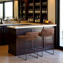 Brown Bar Stools Set of 2 Faux Leather Seating with Iron Frame Design