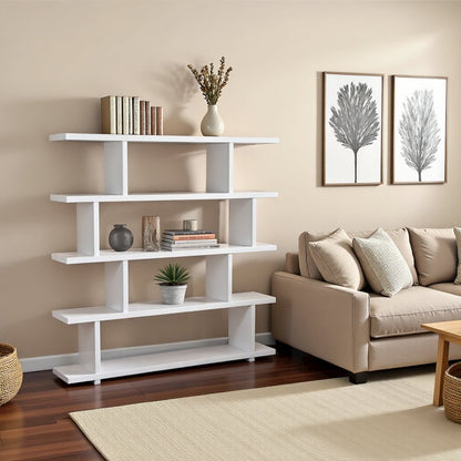 White Wood Bookshelf – Large Modern Wood Bookcase with 4 Tier Shelf
