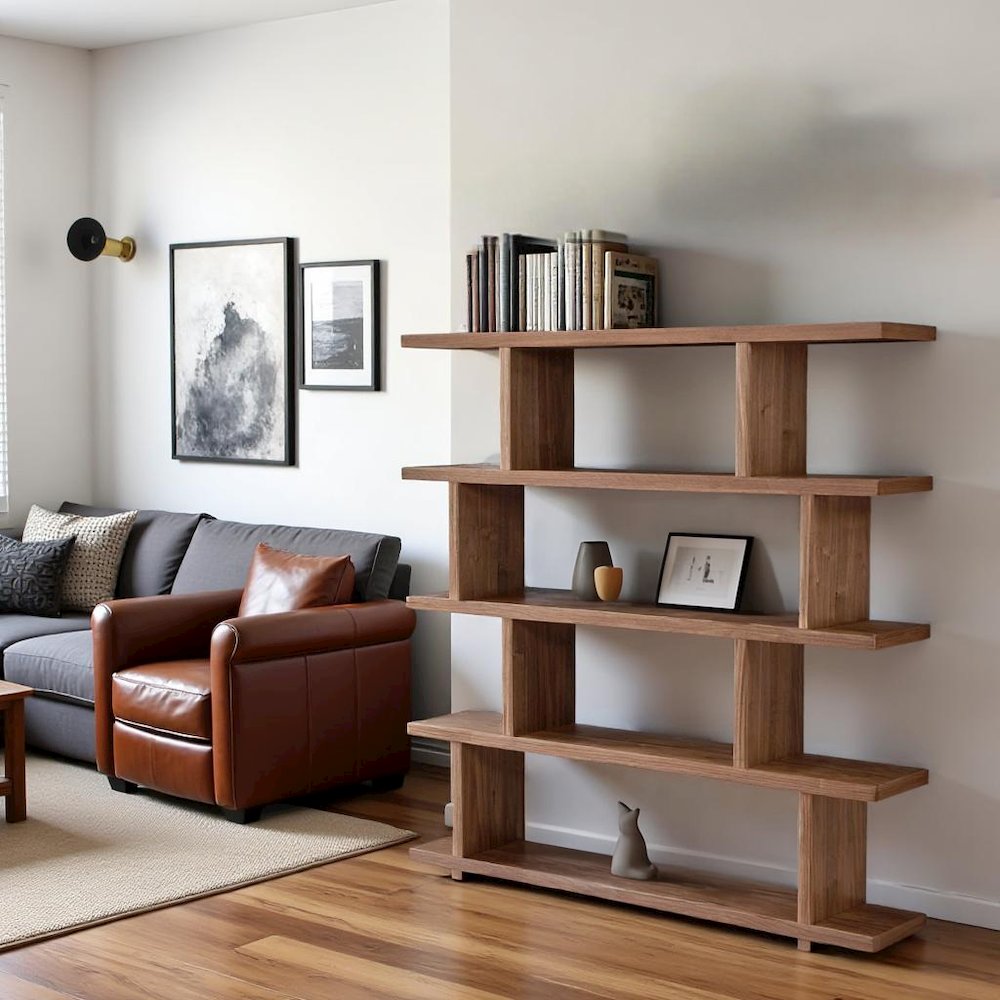 Large Brown Wood Bookshelf – Modern 4 Tier Shelf Wood Bookcase