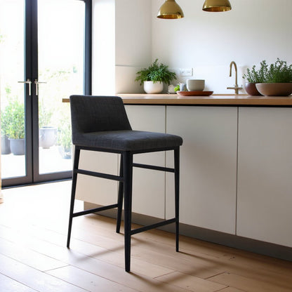 Modern Bar Stool Gray Upholstered Seating Comfy Bar Stool With Steel Frame