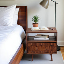 Brown Wooden Nightstand – Solid Sheesham Bedside Table with Drawer