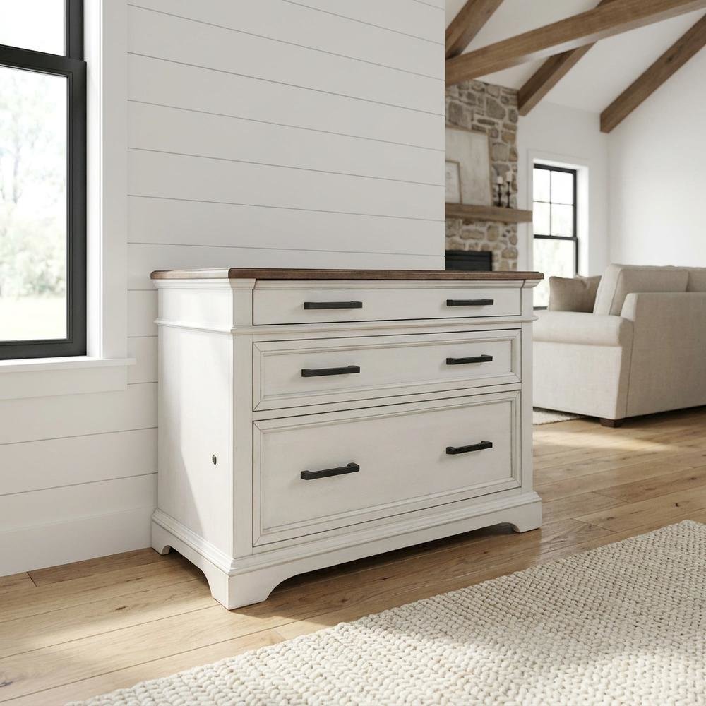 White Rustic French Oak Lateral File Cabinet Wood Home Office